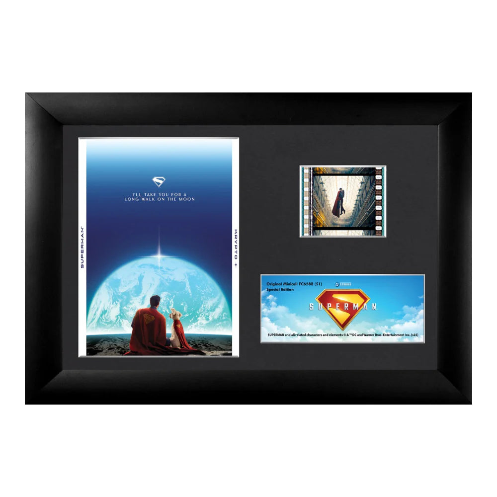Superman (2025) (Superman and Krypto) Minicell FilmCells™ Framed Desktop Presentation-Home Movie Decor with Home Theater Mart - Located in Chicago, IL