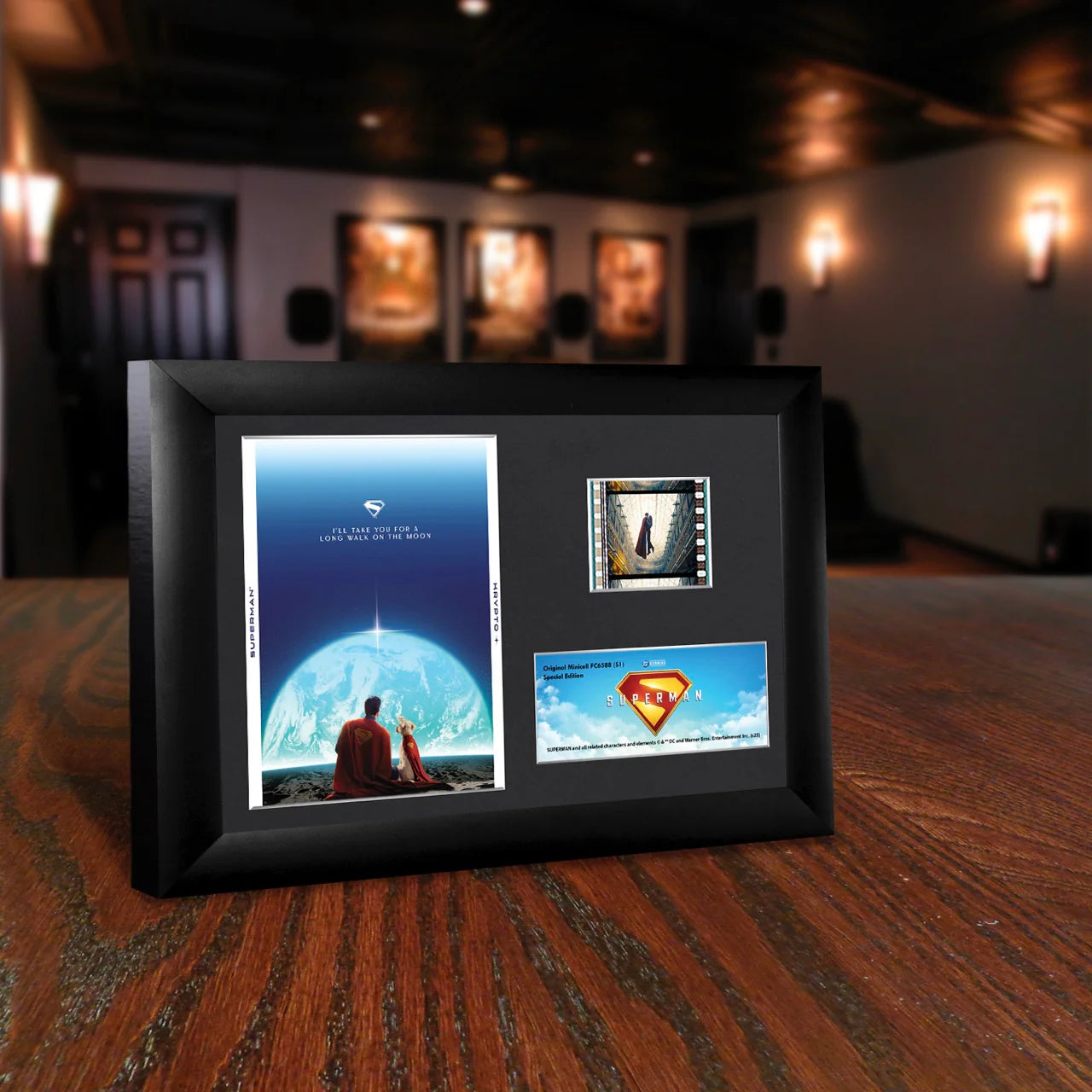 Superman (2025) (Superman and Krypto) Minicell FilmCells™ Framed Desktop Presentation-Home Movie Decor with Home Theater Mart - Located in Chicago, IL