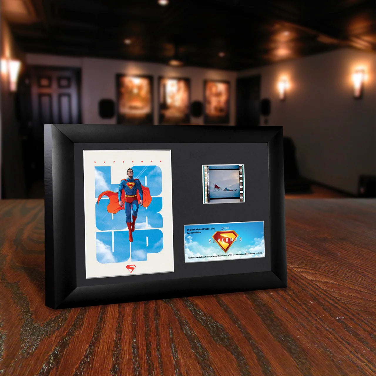 Superman (2025) (Look Up) Minicell FilmCells™ Framed Desktop Presentation-Home Movie Decor with Home Theater Mart - Located in Chicago, IL