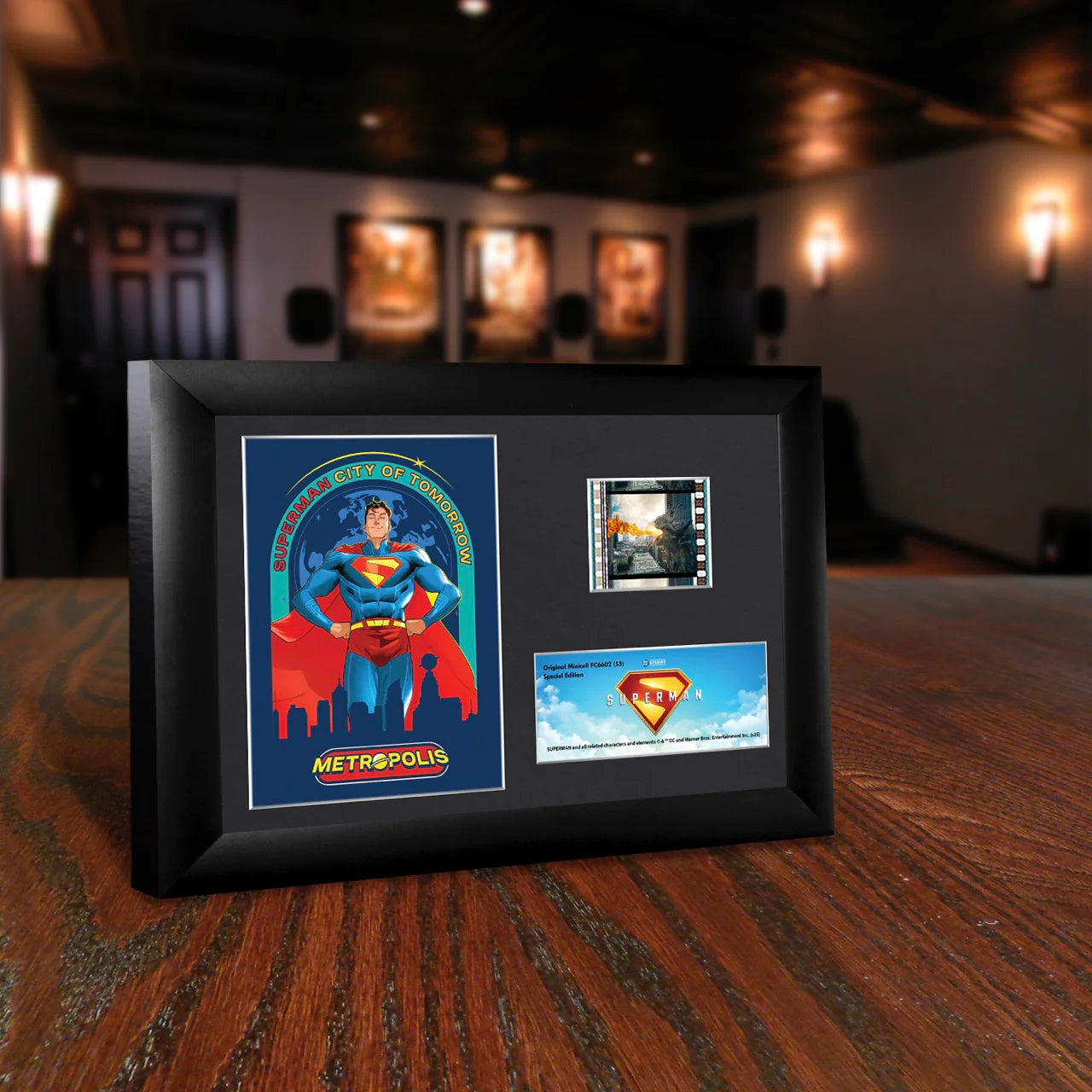 Superman (2025) (City of Tomorrow) Minicell FilmCells™ Framed Desktop Presentation-Home Movie Decor with Home Theater Mart - Located in Chicago, IL