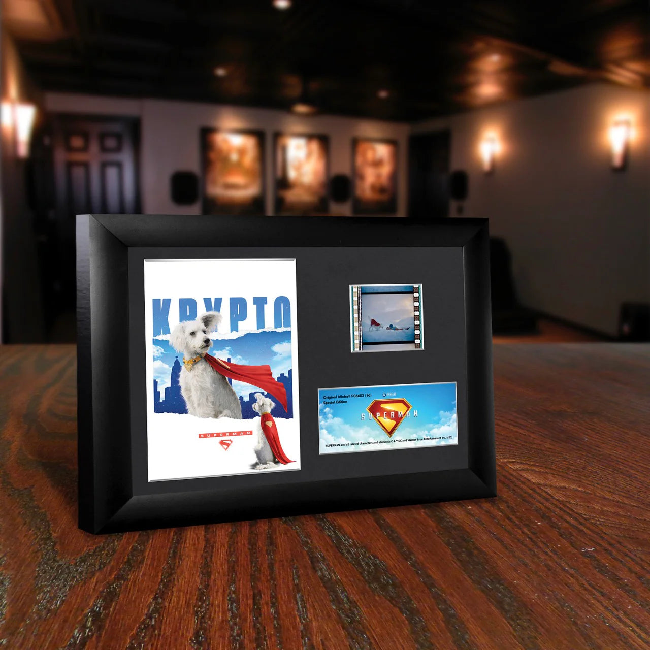Superman (2025) Krypto Minicell FilmCells™ Framed Desktop Presentation-Home Movie Decor with Home Theater Mart - Located in Chicago, IL