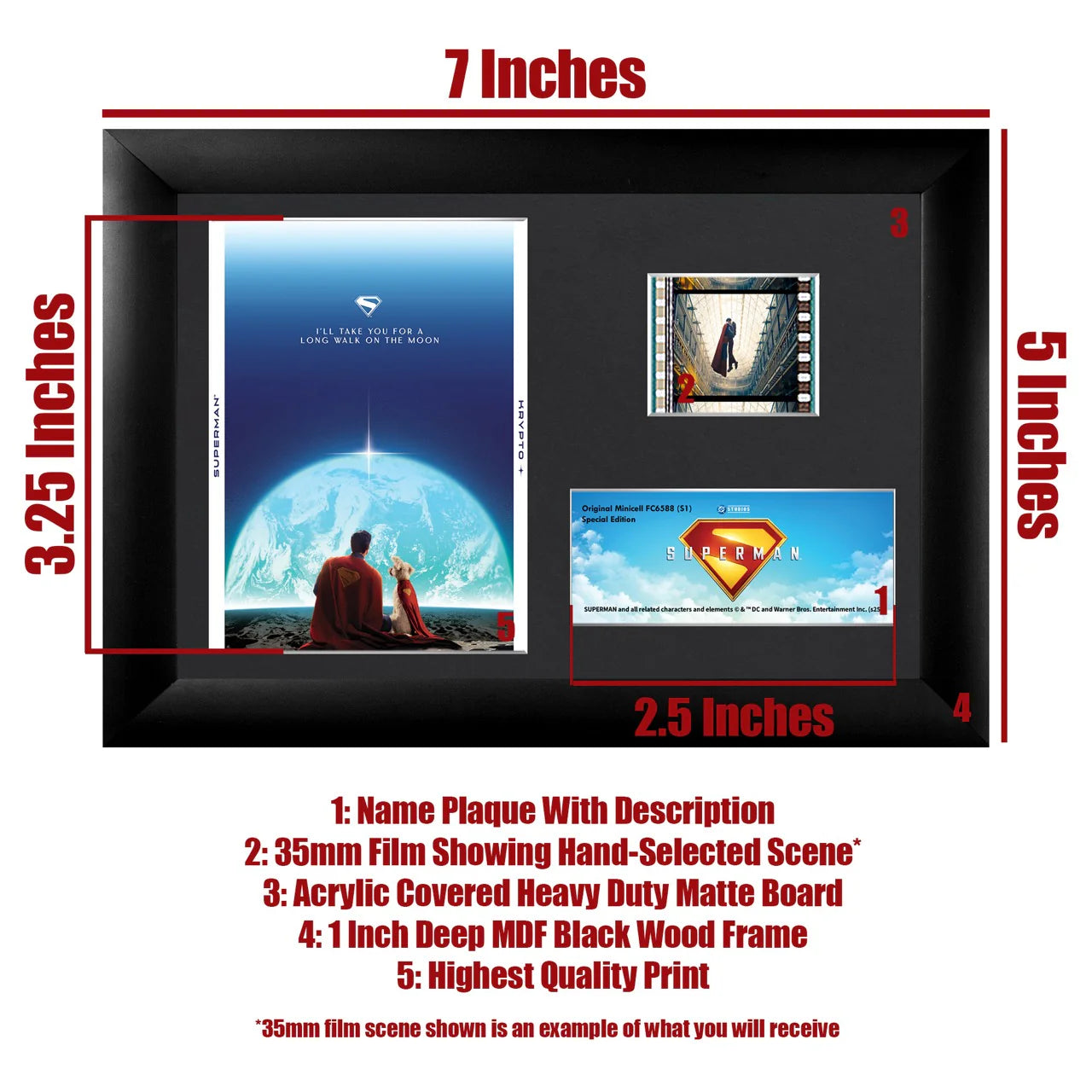 Superman (2025) (Superman and Krypto) Minicell FilmCells™ Framed Desktop Presentation-Home Movie Decor with Home Theater Mart - Located in Chicago, IL