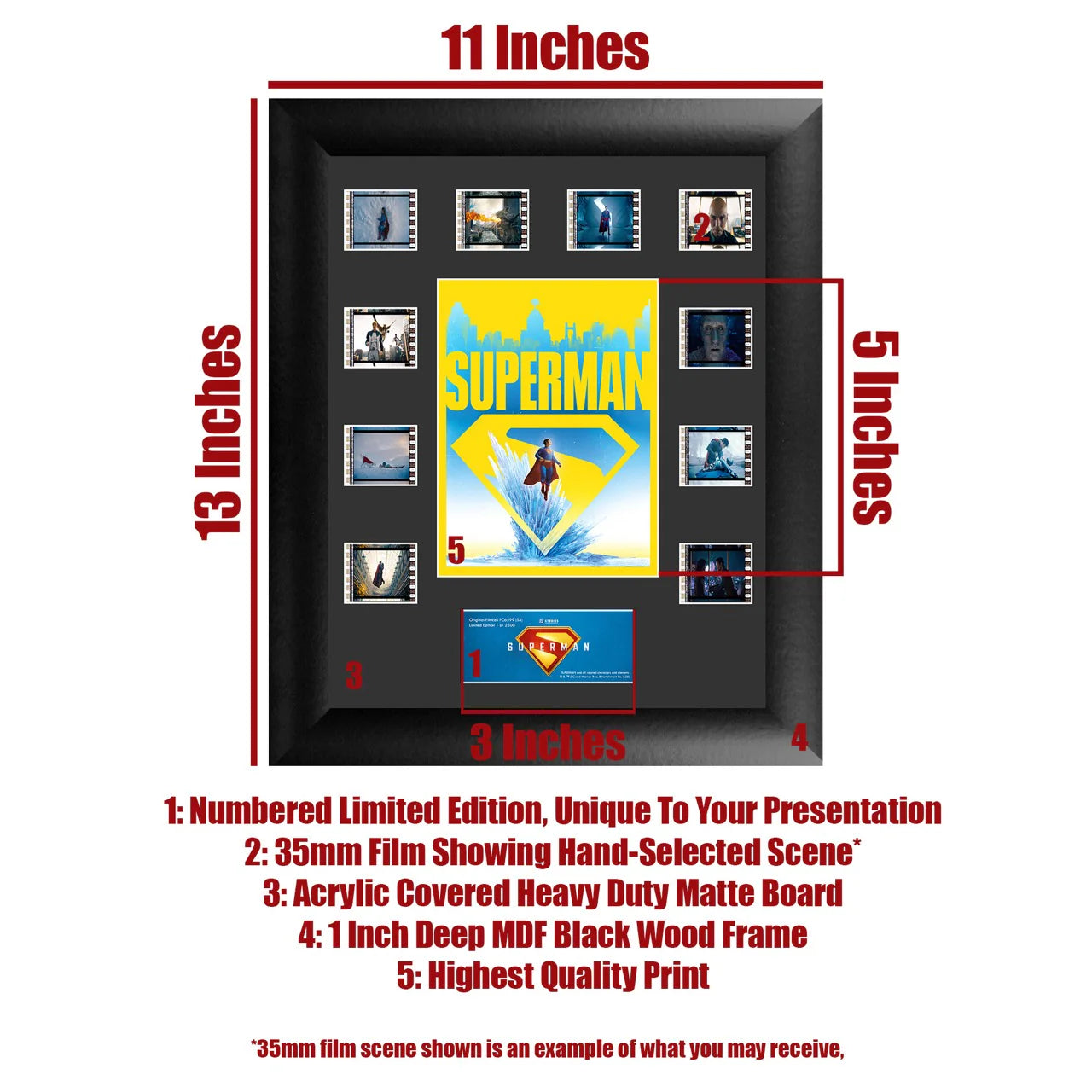 Superman (2025) (Fortress Ascension) Mini Montage Framed FilmCells™ Presentation-Home Movie Decor with Home Theater Mart - Located in Chicago, IL