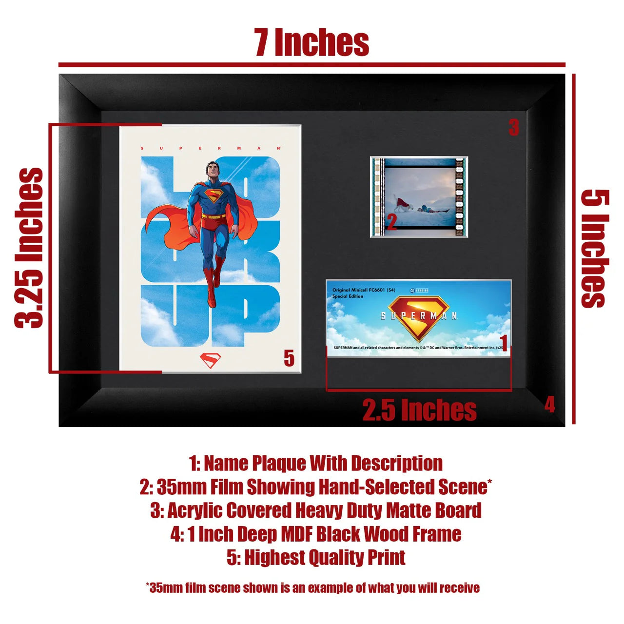 Superman (2025) (Look Up) Minicell FilmCells™ Framed Desktop Presentation-Home Movie Decor with Home Theater Mart - Located in Chicago, IL