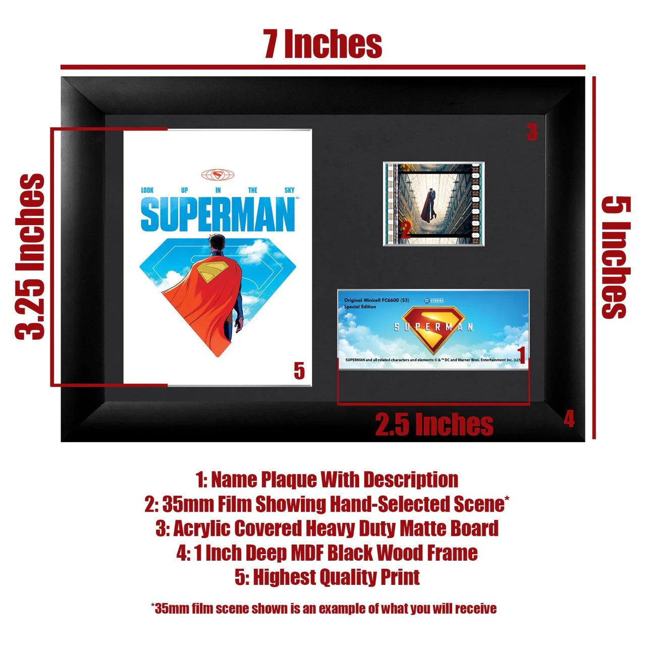 Superman (2025) (Look Up In The Sky) Minicell FilmCells™ Framed Desktop Presentation-Home Movie Decor with Home Theater Mart - Located in Chicago, IL