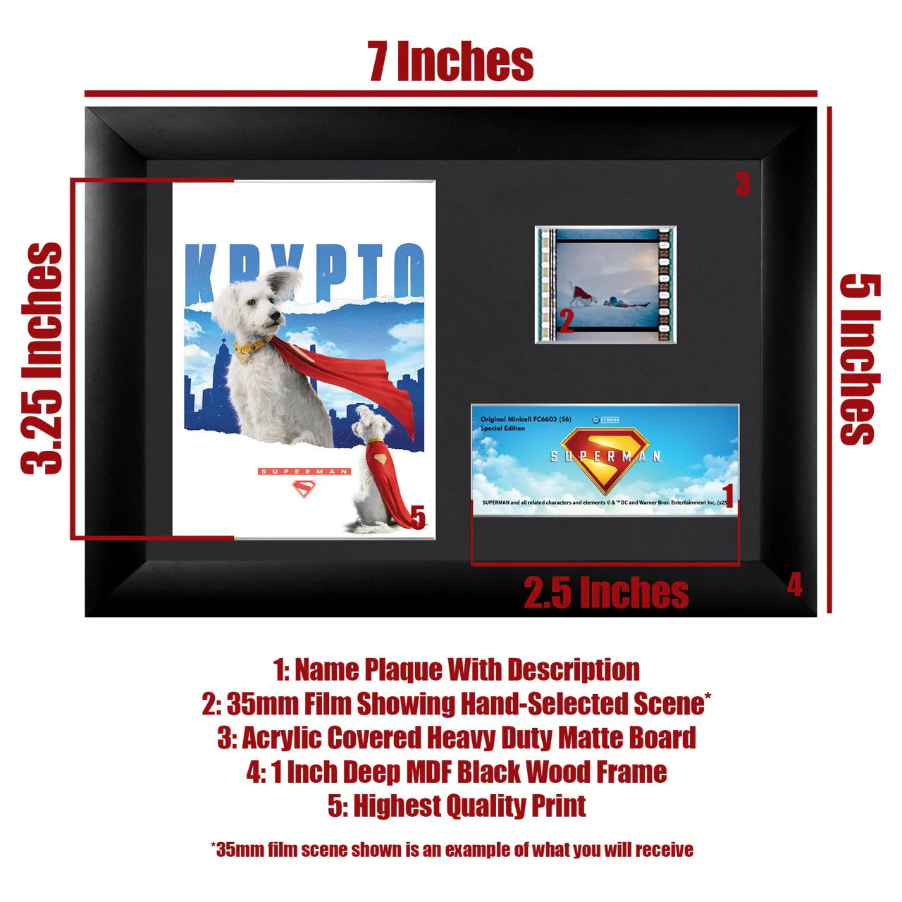 Superman (2025) Krypto Minicell FilmCells™ Framed Desktop Presentation-Home Movie Decor with Home Theater Mart - Located in Chicago, IL