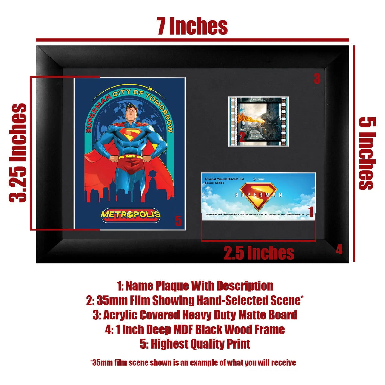 Superman (2025) (City of Tomorrow) Minicell FilmCells™ Framed Desktop Presentation-Home Movie Decor with Home Theater Mart - Located in Chicago, IL